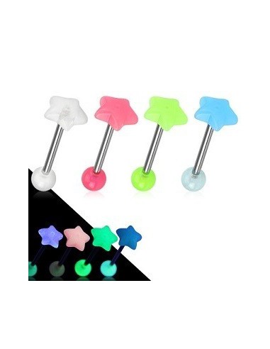 Tongue Barbell Glow in the Dark Star Top clear