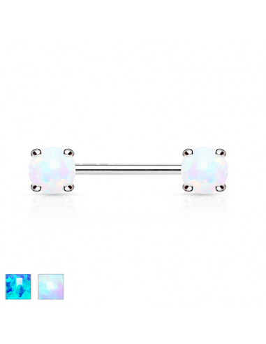 Nipple Piercing Barbell Opal Prong Set Front Facing Ends