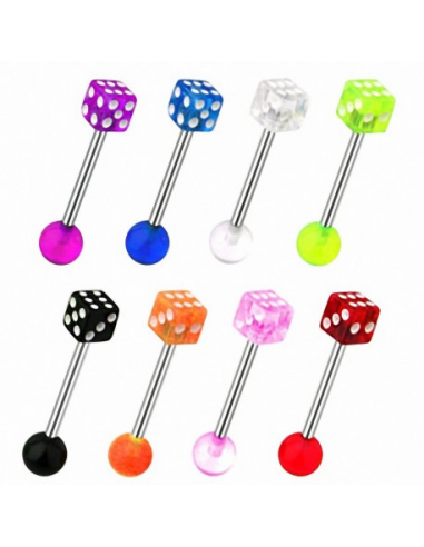 Surgical Steel Barbell with UV Dice Black