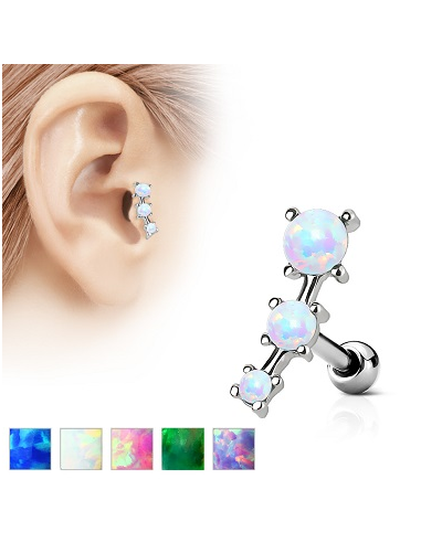 Opal Gem Stud Thread Ring Bar Ear Earrings Cartilage Helix Tragus Body Piercing 