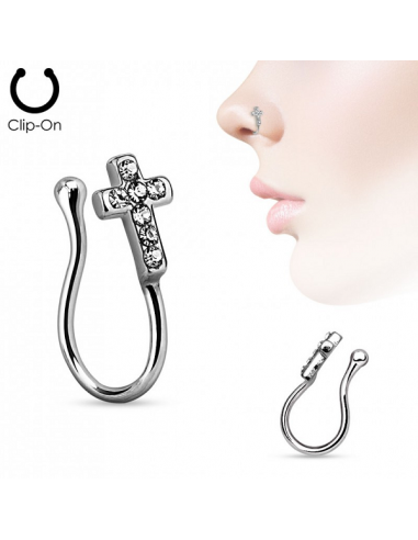 Non-Piercing Nose Clip Cross with Clear Gems