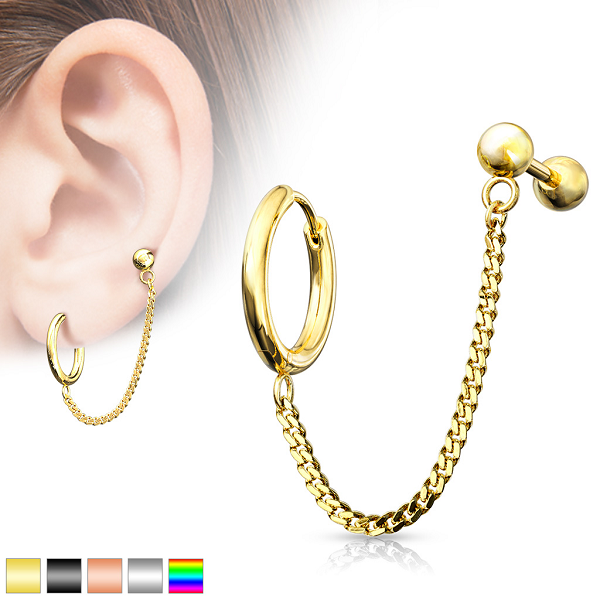 1x Steel Double Hoop Huggie Cross Link Chain Connector Cartilage Earring Charm