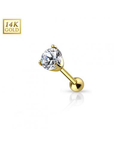 Gold Cartilage Barbell with Prong Set CZ Top 