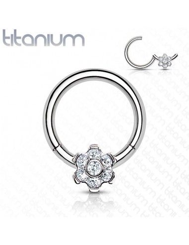 Piercing click ring massief titanium segment ring kristal bloem