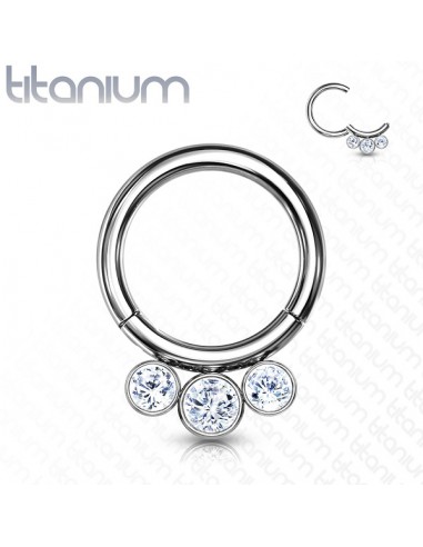 Piercing click ring massief titanium segment ring drie kristallen