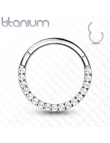 Piercing click ring massief titanium segment ring kristallen