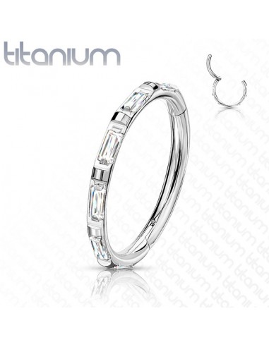 Piercing click ring massief titanium segment ring Baguette kristallen