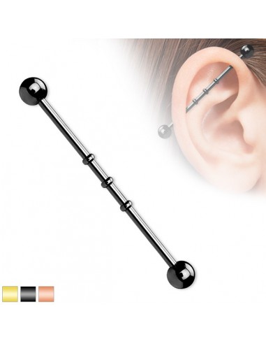 Notched Surgical Steel Industrial Barbell w/ Spikes 