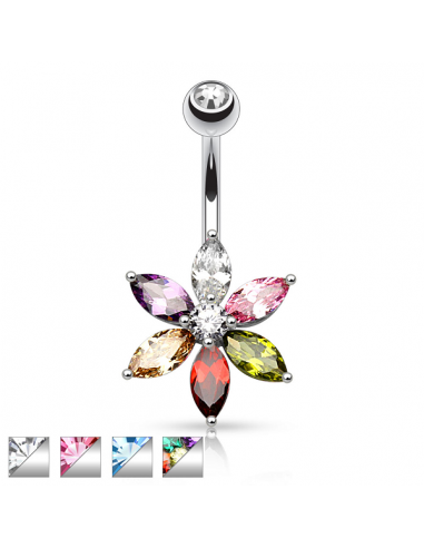 Belly Button Navel Ring Marquise CZ Petal Flower