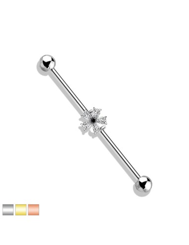 Industrial Barbell Black CZ Centered Five Pear CZ Flower