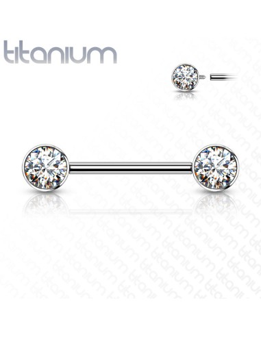 Nipple piercing Barbell Titanium G23 CZ bezel Set