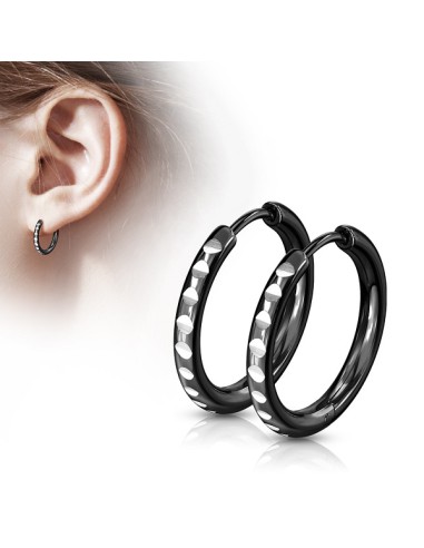 Pair of Round Cut Black IP Stainless Steel Hoop Earrings